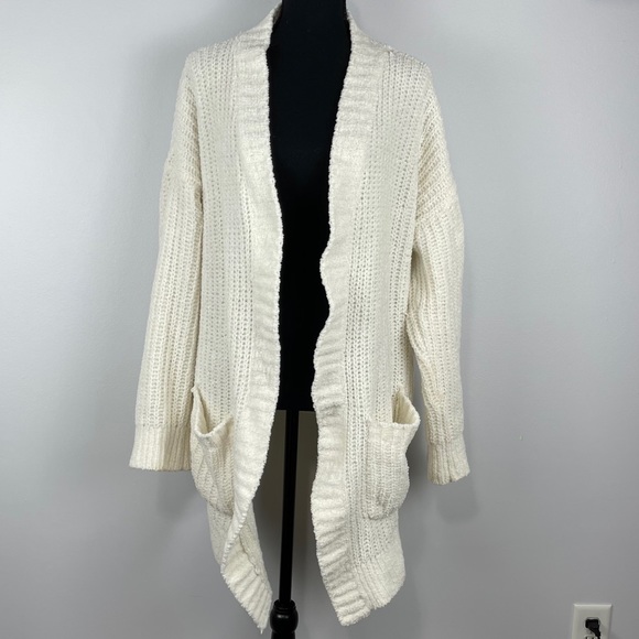 Express Sweaters - Express Ivory Cream Chenille Knit Cardigan Sweater